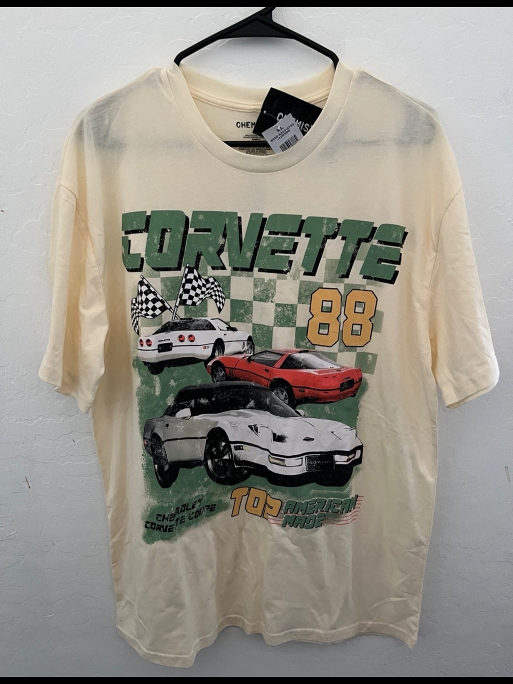 Chemistry Cream Corvette Graphic Tee with Green and Yellow Accents
